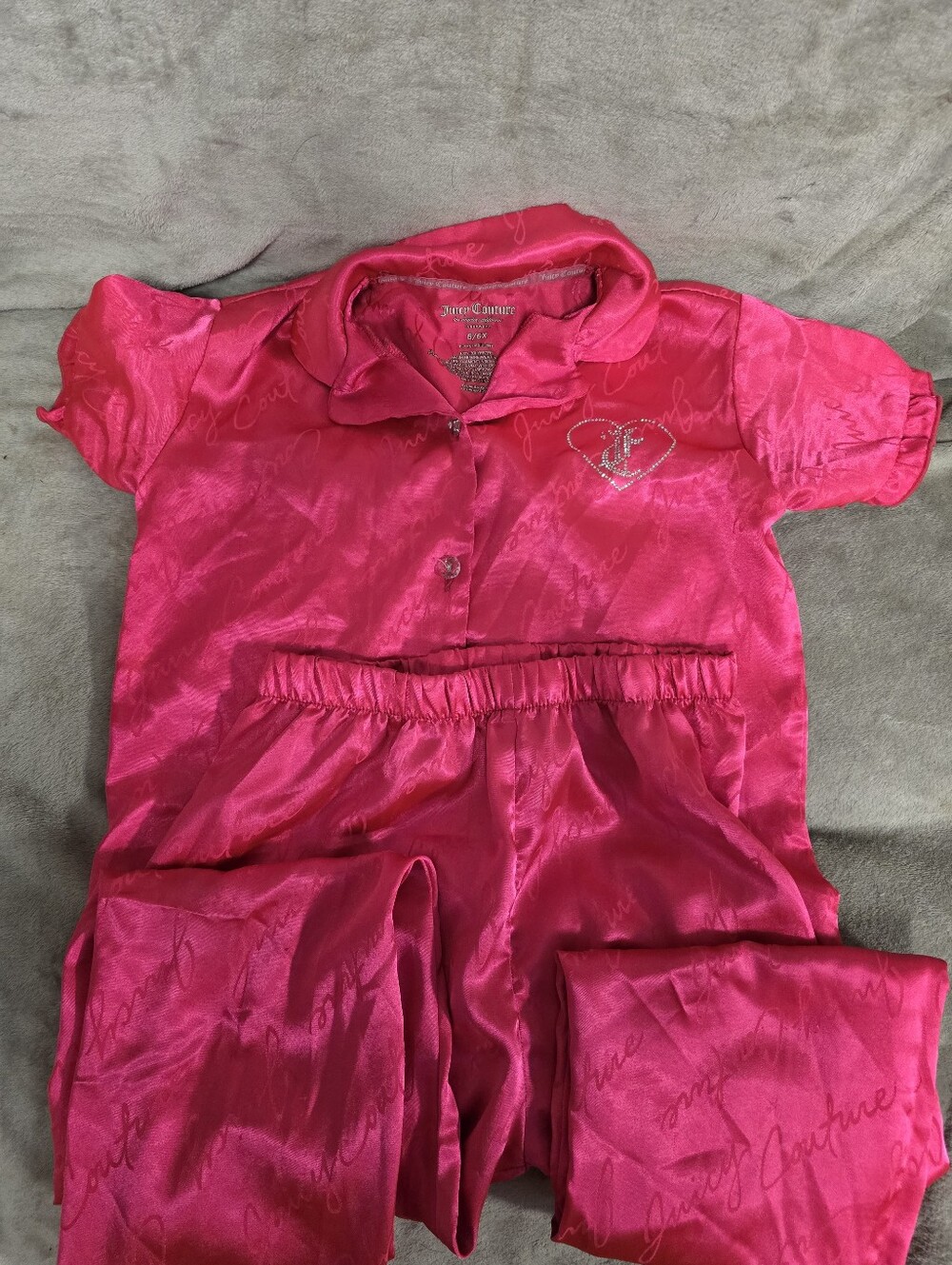 Juicy Couture Girls Bright Pink Satin Pajama Set